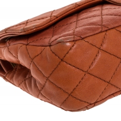 مملوكة مسبقًا حقيبة شانيل قلاب مزدوج كلاسيك متوسطة جلد مبطنة برتقالية