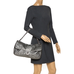 Pre Owned Chanel Metallic Grey Vinyl Rock in Moscow Flap Bag