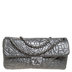 Pre Owned Chanel Metallic Grey Vinyl Rock in Moscow Flap Bag