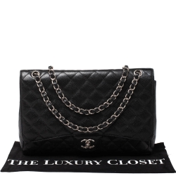 Pre Owned حقيبة شانيل ماكسي قلاب كلاسيكي جلد كافيار مبطن أسود
