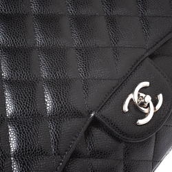 Pre Owned حقيبة شانيل ماكسي قلاب كلاسيكي جلد كافيار مبطن أسود