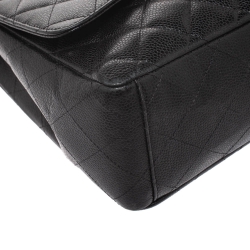 Pre Owned حقيبة شانيل ماكسي قلاب كلاسيكي جلد كافيار مبطن أسود