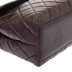 مملوكة مسبقًا حقيبة يد شانيل فينتدج كيلي جامبو جلد مبطن بنية