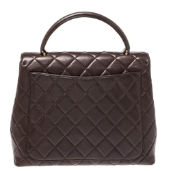 مملوكة مسبقًا حقيبة يد شانيل فينتدج كيلي جامبو جلد مبطن بنية