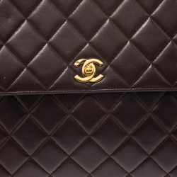 مملوكة مسبقًا حقيبة يد شانيل فينتدج كيلي جامبو جلد مبطن بنية