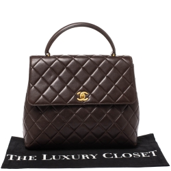 مملوكة مسبقًا حقيبة يد شانيل فينتدج كيلي جامبو جلد مبطن بنية