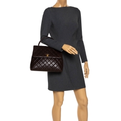 مملوكة مسبقًا حقيبة يد شانيل فينتدج كيلي جامبو جلد مبطن بنية