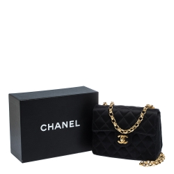 Pre Owned Chanel Black Quilted Satin Vintage Square Flap Bag