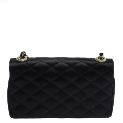 Chanel Black Satin Vintage Crystal CC Small Flap Bag