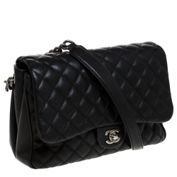 Pre Owned Chanel Black Quilted Caviar Leather Flap Bag