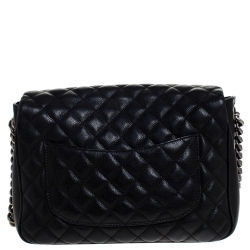 Pre Owned Chanel Black Quilted Caviar Leather Flap Bag