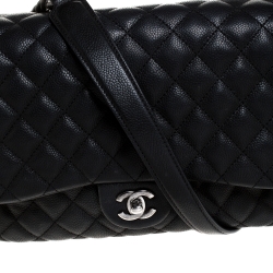 Pre Owned Chanel Black Quilted Caviar Leather Flap Bag