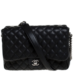 Pre Owned Chanel Black Quilted Caviar Leather Flap Bag