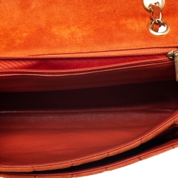 Pre Owned حقيبة شانيل قلاب واحد سويدي مبطن غرز مربعة برتقالي