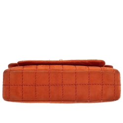 Pre Owned حقيبة شانيل قلاب واحد سويدي مبطن غرز مربعة برتقالي