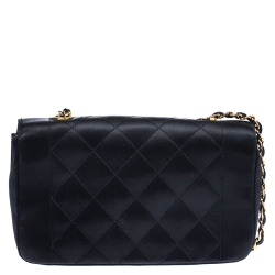 Pre Owned Chanel Black Quilted Satin Mini Vintage Flap Bag