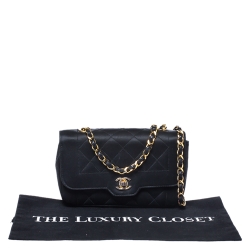 Pre Owned Chanel Black Quilted Satin Mini Vintage Flap Bag