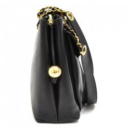 Pre Owned Chanel Black Caviar Leather Front Envelope Pocket Chain Shoulder Bag