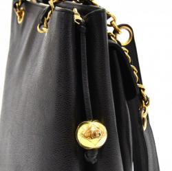 Pre Owned Chanel Black Caviar Leather Front Envelope Pocket Chain Shoulder Bag