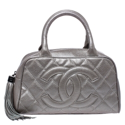 Chanel Metallic Pale Green Quilted Caviar Leather Small Tassel Bowler Bag  Chanel