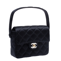 Pre Owned Chanel Black Quilted Satin Top Handle Bag