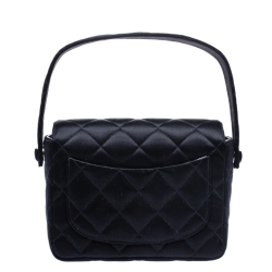 Pre Owned Chanel Black Quilted Satin Top Handle Bag