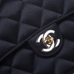 Pre Owned Chanel Black Quilted Satin Top Handle Bag