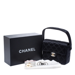 Pre Owned Chanel Black Quilted Satin Top Handle Bag