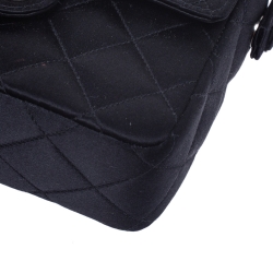Pre Owned Chanel Black Quilted Satin Top Handle Bag