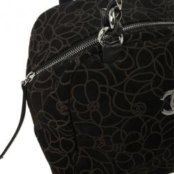 Pre Owned Chanel Black Suede Camelia Embossed Boston bag