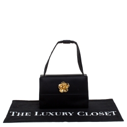 Pre Owned Chanel Black Satin Gold Camellia Vintage Small Bag