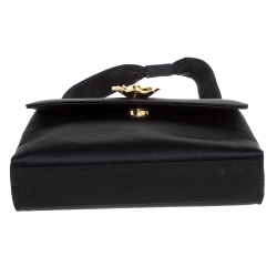 Pre Owned Chanel Black Satin Gold Camellia Vintage Small Bag