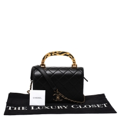 Pre Owned Chanel Black Quilted Leather Enamel Top Handle Bag