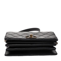 Pre Owned Chanel Black Quilted Leather Enamel Top Handle Bag