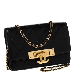 Pre Owned Chanel Black Quilted Leather Golden Class WOC Clutch Bag