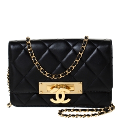 Pre Owned Chanel Black Quilted Leather Golden Class WOC Clutch Bag