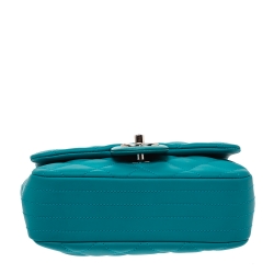 Pre Owned Chanel Turquoise Quilted Rubber Coco Rain Flap Bag 