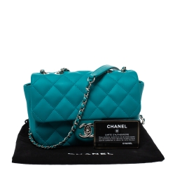 Pre Owned Chanel Turquoise Quilted Rubber Coco Rain Flap Bag 