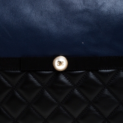 Chanel Black/Blue Quilted Leather Pearl Ribbon Pouch