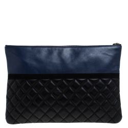 Chanel Black/Blue Quilted Leather Pearl Ribbon Pouch