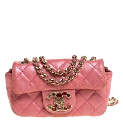 Chanel Pink Quilted Leather Jeweled CC Mini Single Flap Bag Chanel