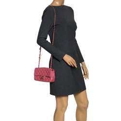 Pre Owned Chanel Pink Quilted Leather Jeweled CC Mini Single Flap Bag