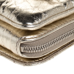 Chanel Metallic Gold Leather Clams Wallet on Chain