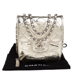 Chanel Metallic Gold Leather Clams Wallet on Chain