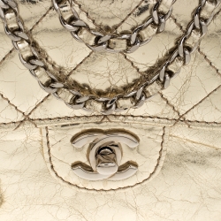 Chanel Metallic Gold Leather Clams Wallet on Chain