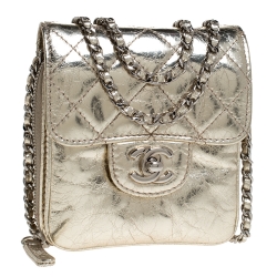 Chanel Metallic Gold Leather Clams Wallet on Chain