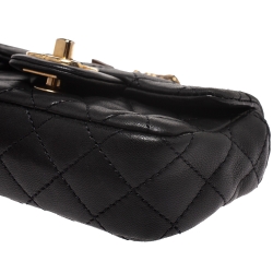 Chanel Black Quilted Leather Charms CC Mini Single Flap Bag