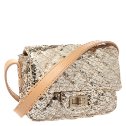 Pre Owned Chanel Metallic Gold Sequin Mini Reissue Bag