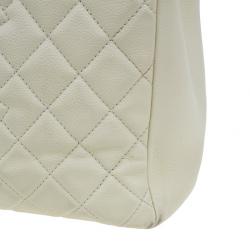 Pre Owned Chanel Off White Quilted Caviar Grand Shopping Tote