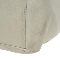 Pre Owned Chanel Off White Quilted Caviar Grand Shopping Tote